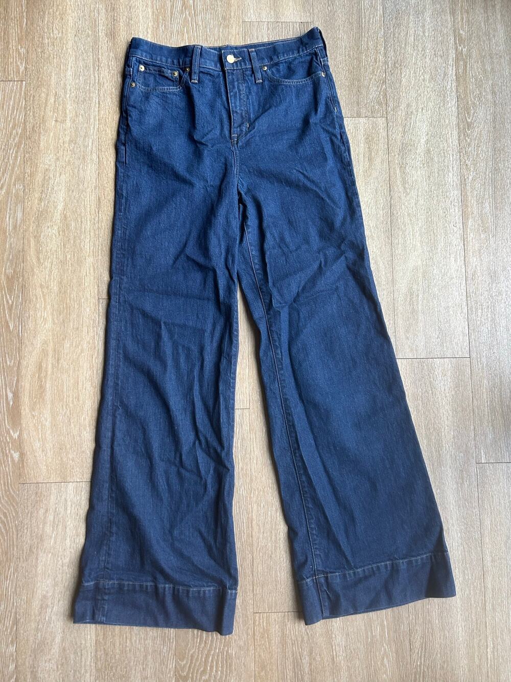J Crew WideLeg Denim 29Tall Jeans Dark Blue HighWaisted Boho festival fall